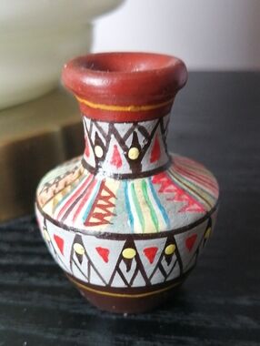 Miniature Hand-painted Terracotta Vase Tribal Folk Art Collectible Souvenir